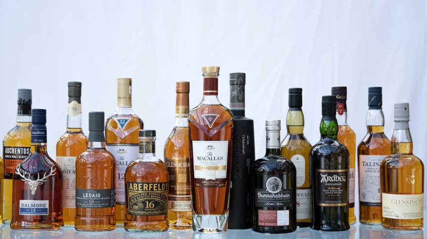 Premium scotch whisky bottles