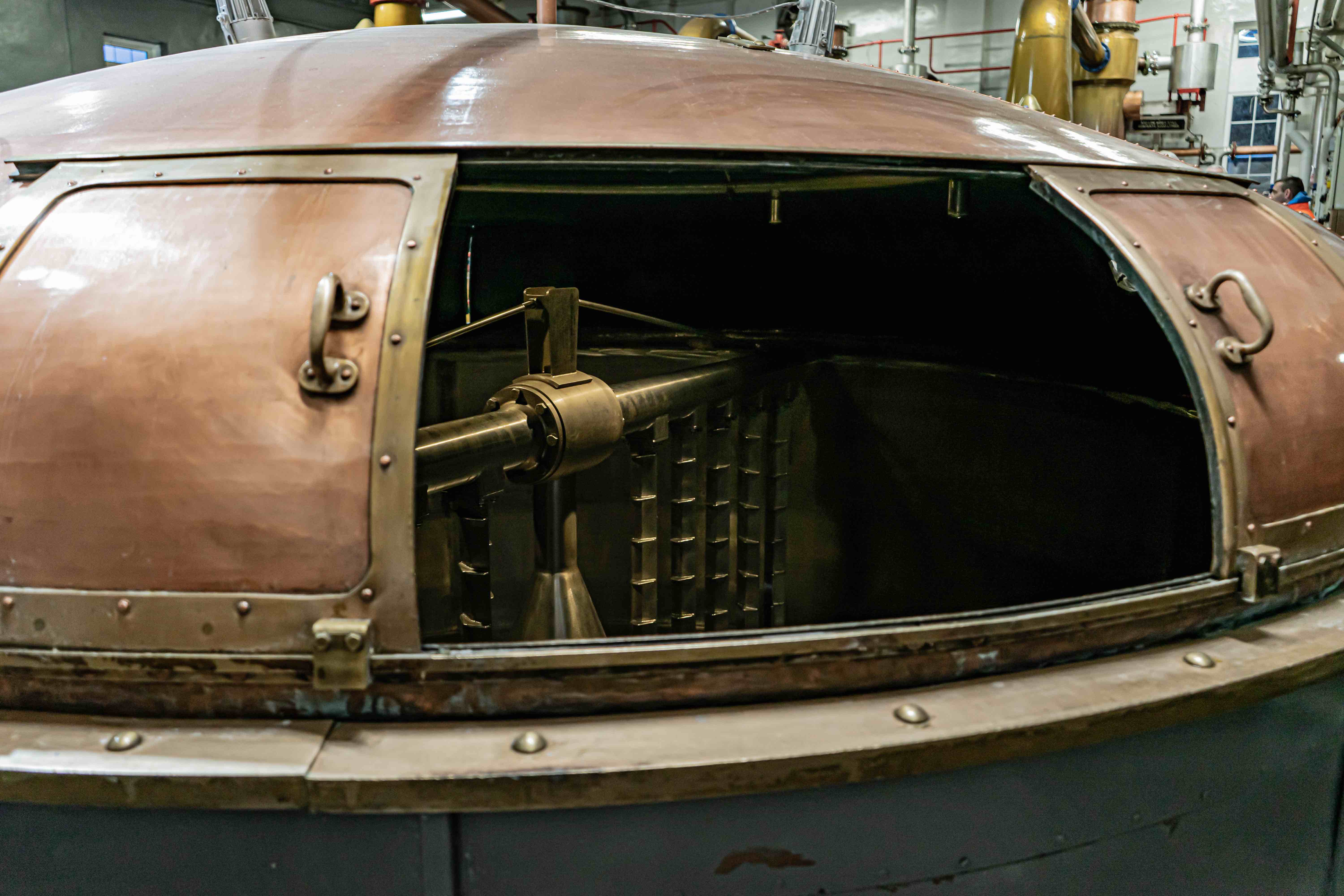 Large mash tun used for extracting sugars from malted barley