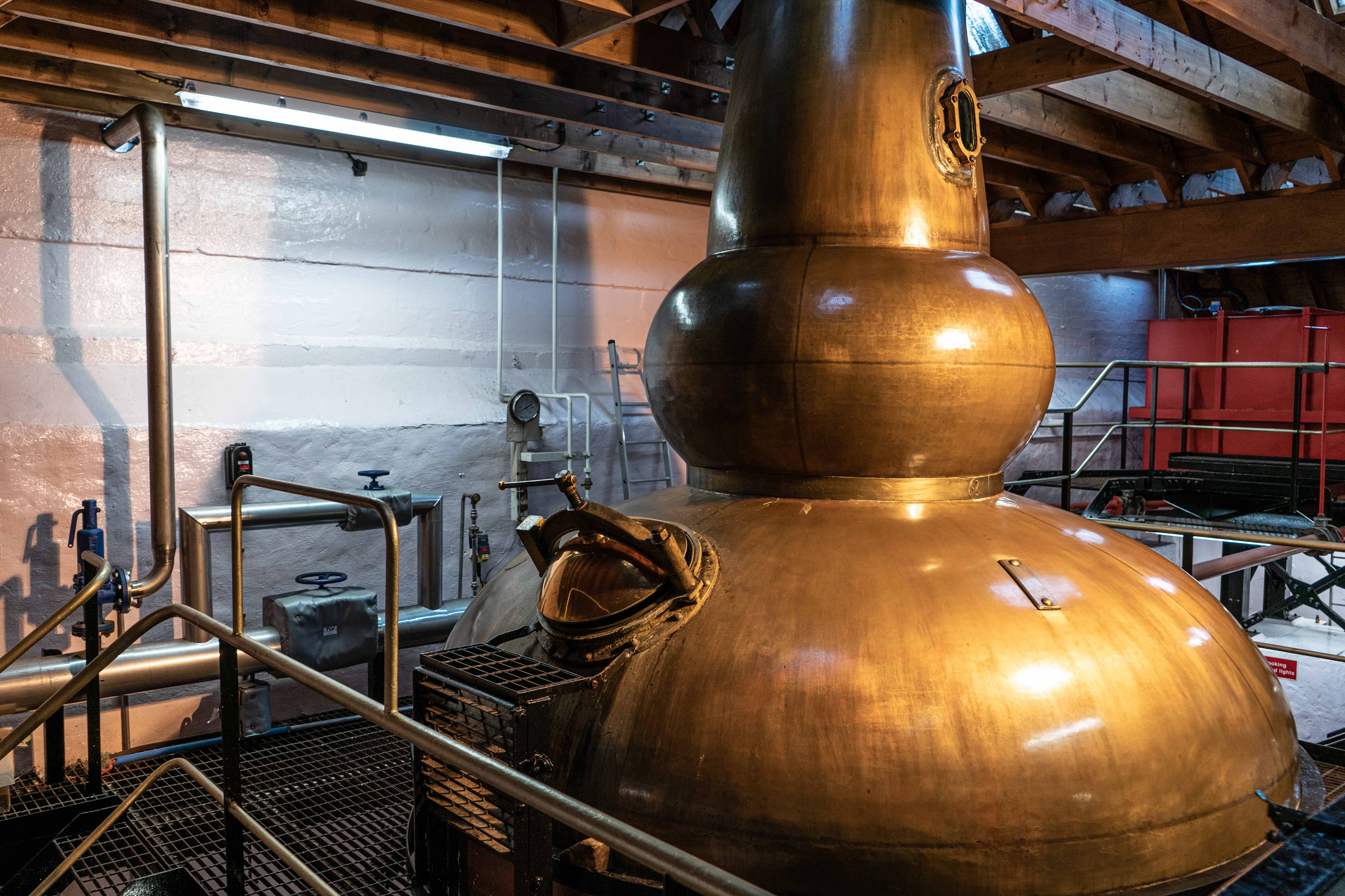 Copper stills used in Scotch whisky distillation process