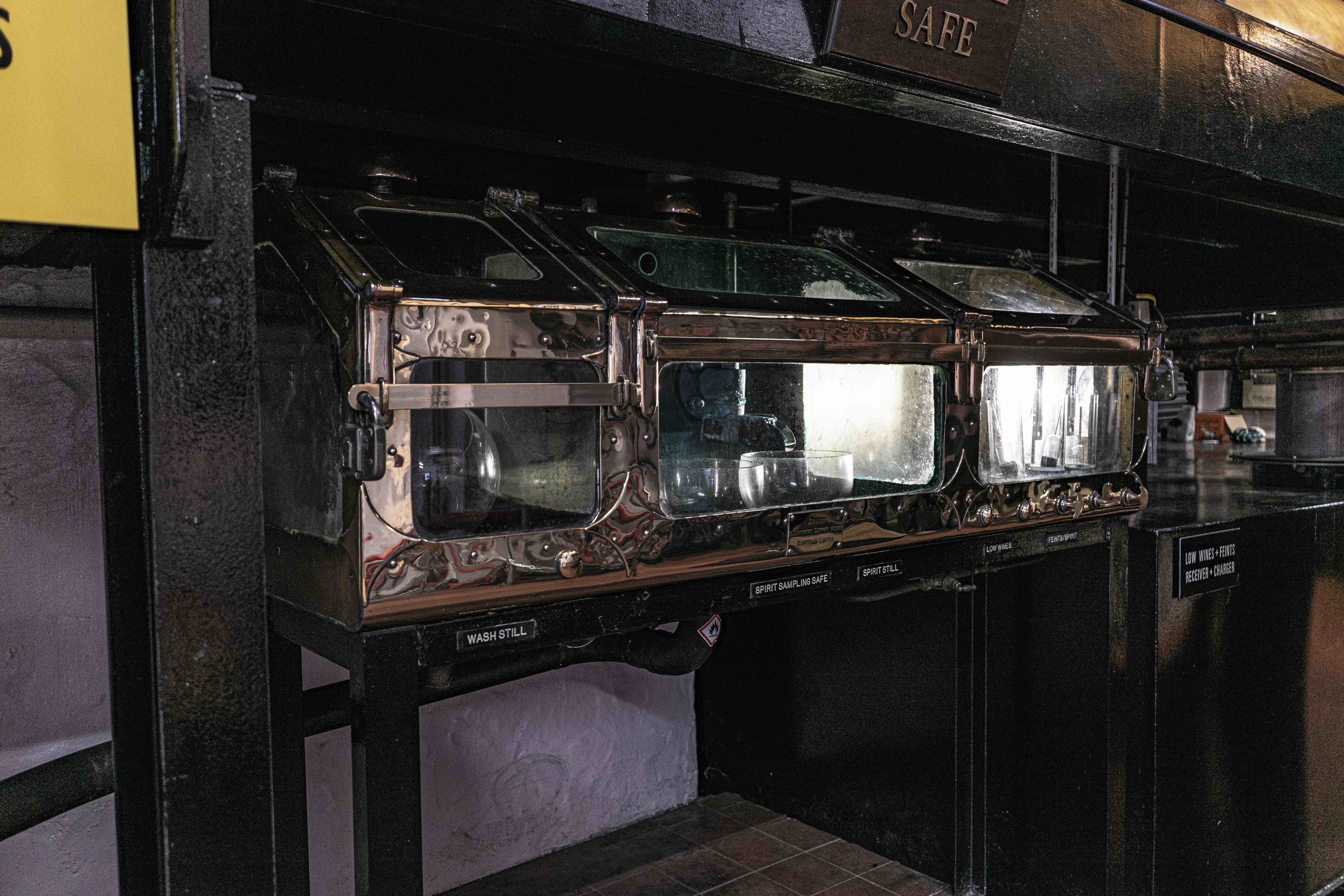 Spirit safe used to monitor and control whisky distillation
