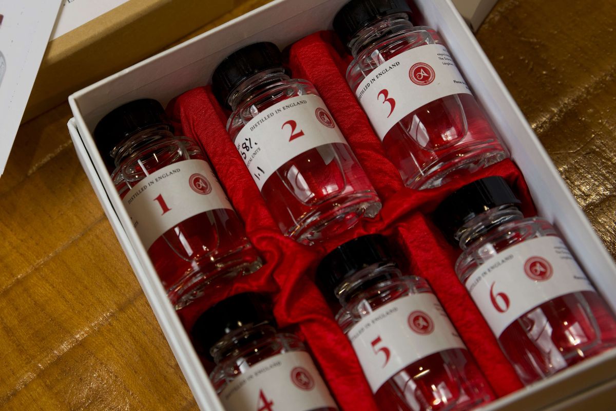 Blind tasting guide and bottles