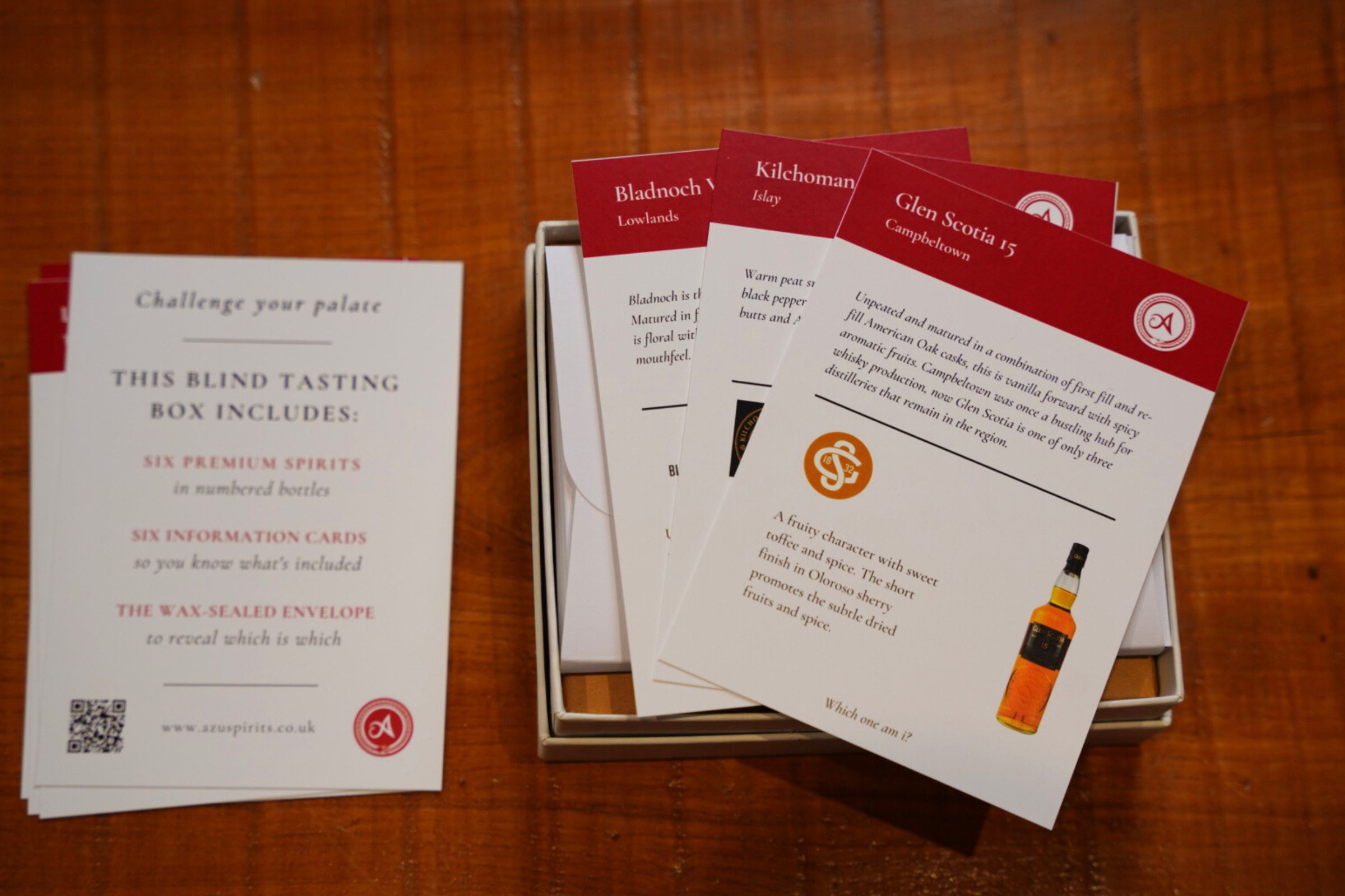 Whisky distillery information cards with tasting notes