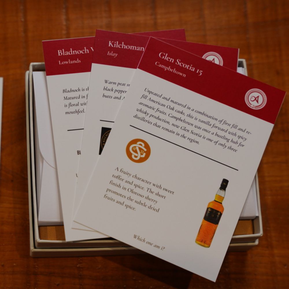 Whisky information cards with tasting notes